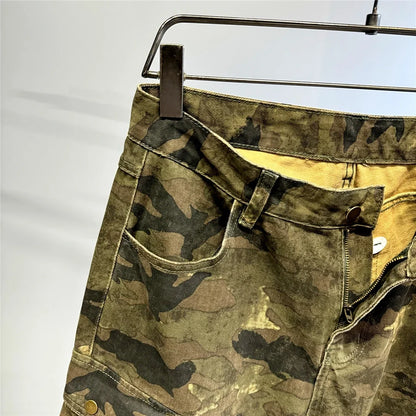 High Quality Vintage Multi-Pocket Camo Cargo Pants Mens Clothing High-End Fabric Tactical Baggy Pants Thick Casual Work Trousers