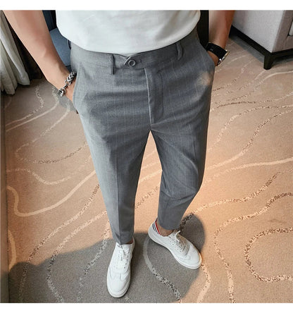 High Quality Fashion Striped Casual Men's Suit Pants 2026 New Business Office Social Wedding Slim Fit Trousers Oversized Size