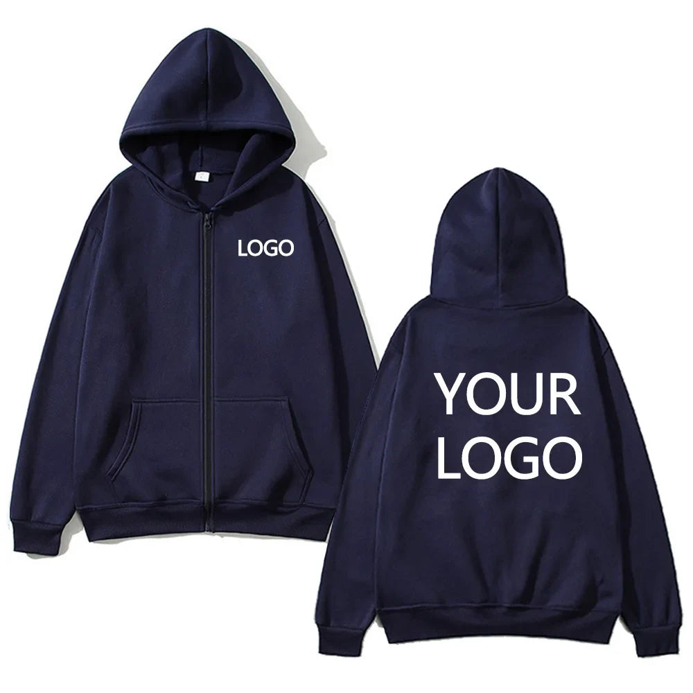 DIY Personalised customised logo, men's street hoodie, zip front sports sweatshirt, women's casual knitted hoodie, couple's gift