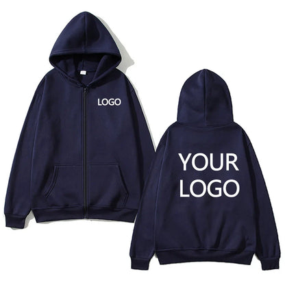 DIY Personalised customised logo, men's street hoodie, zip front sports sweatshirt, women's casual knitted hoodie, couple's gift