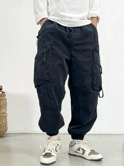 High Quality Snow Wash Distressed Cargo Pants Men Korean Fashion Plus Size Harem Pants Streetwear Joggers Casual Baggy Trousers