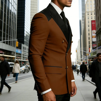 Men's Double Breasted Blazer Slim Fit Contrast Color Suit Jacket Business Casual Formal Wear for Wedding Prom Party Sport Coats