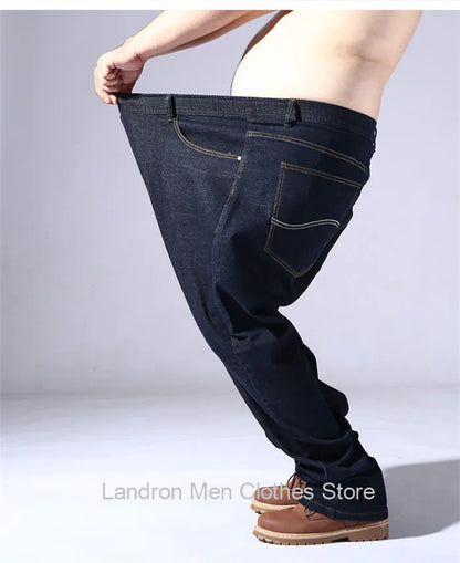 200KG Extra Large Jeans Men Blue 8XL 7XL 6XL 5XL Plus Size Denim Big Straight Elastic Trousers Black Stretched High Waist Pants
