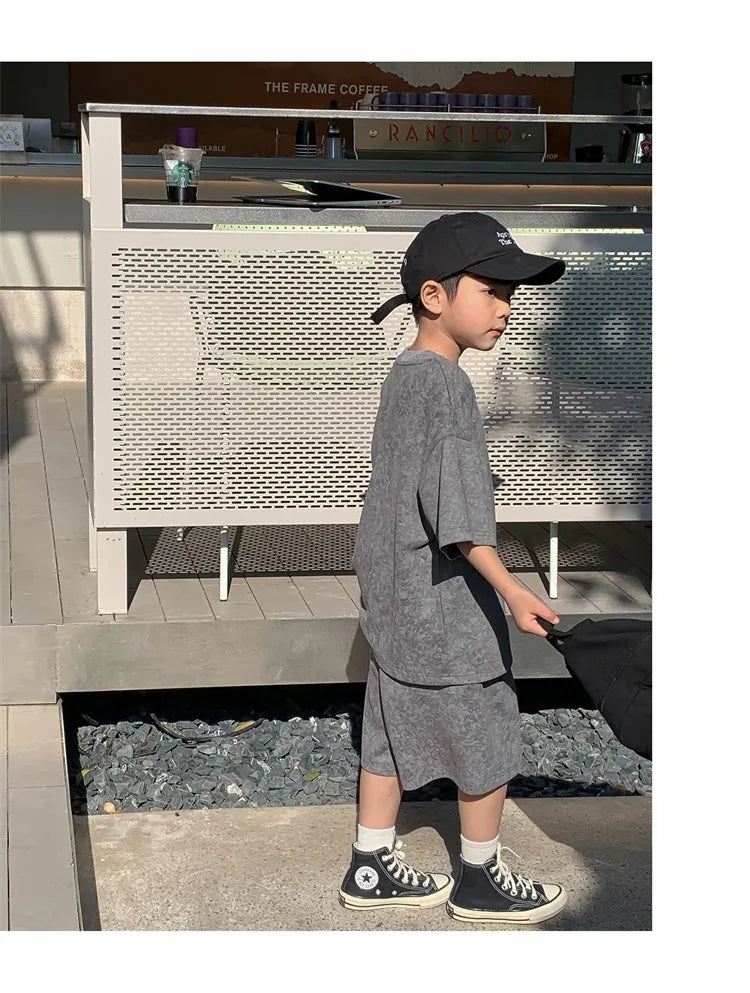 Boys Clothing Set 2024 Korean Loose Shirts+shorts 2pcs/set Sport Suits for Kids Teenager Tracksuits Casual Baby Outfits Clothes