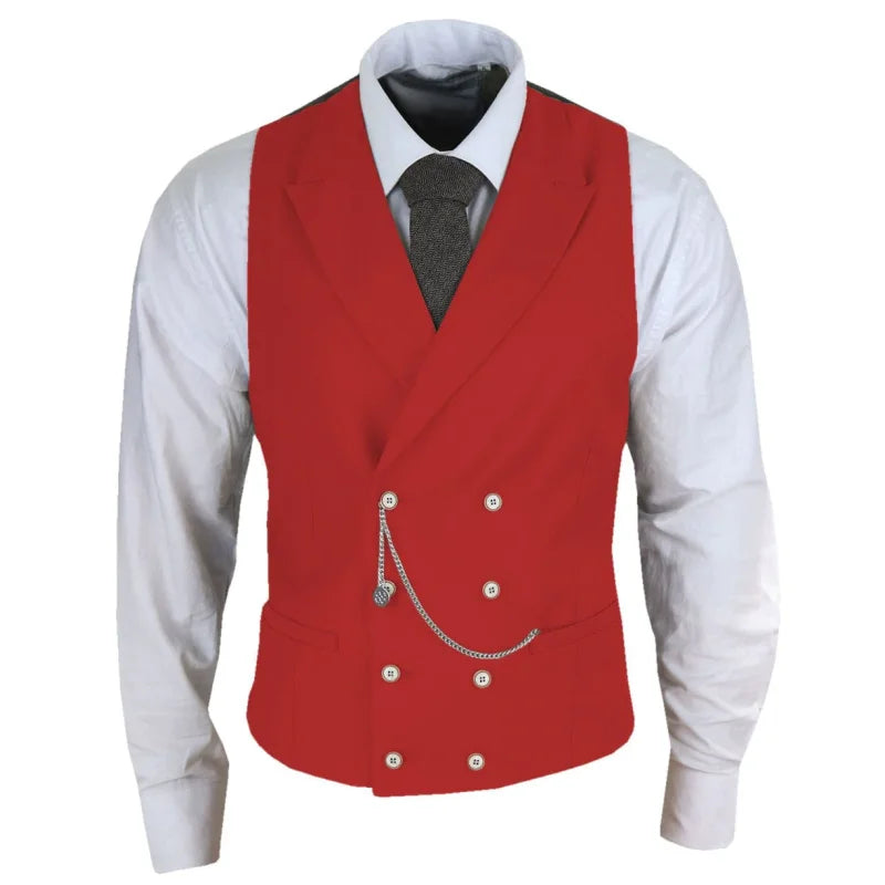 Men Vest White Solid With Lapel Double Button Waistcoat For Banquet Birthday Wedding Business Work Formal Set Men Suit Vest