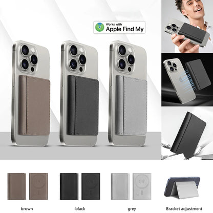 Luxury Leather Magnetic Storage Charge Wallet Bracket For iPhone 16 15 14 13 12 Pro Max Findmy Magsafe With Tracking Anti-theft
