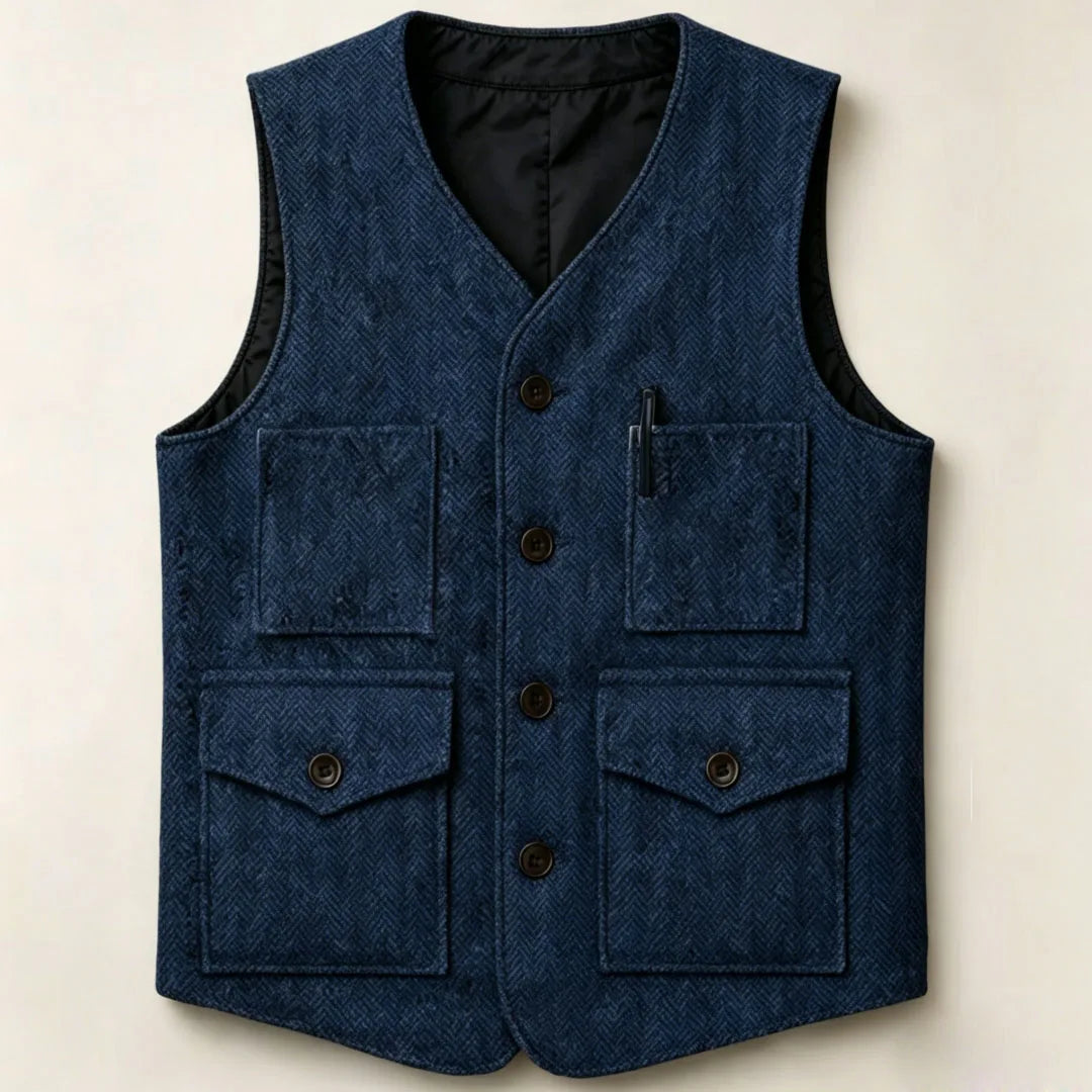 Men Vest Brown Herringbone Single Button With Pocket Waistcoat For Wedding Party Business Work Office Daily Casual Men Suit Vest