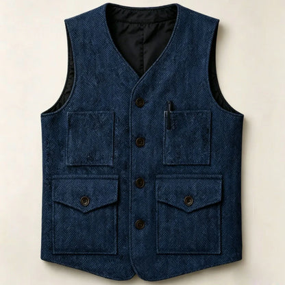 Men Vest Brown Herringbone Single Button With Pocket Waistcoat For Wedding Party Business Work Office Daily Casual Men Suit Vest
