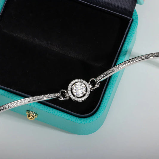 Bracelet en moissanite 1 carat couleur D en argent sterling 925 plaqué or blanc 18 carats, bracelet ajustable pour femme