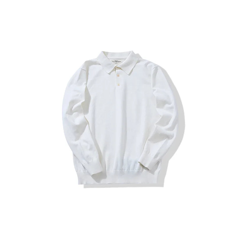 New American Retro Lapel Knitted POLO Shirt Pure Cotton Sweater Pullover Bottoming Casual Sweater Long Sleeve Men
