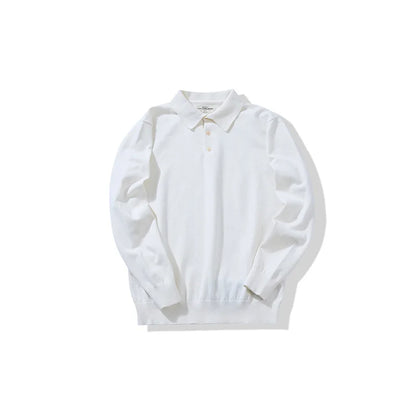 New American Retro Lapel Knitted POLO Shirt Pure Cotton Sweater Pullover Bottoming Casual Sweater Long Sleeve Men