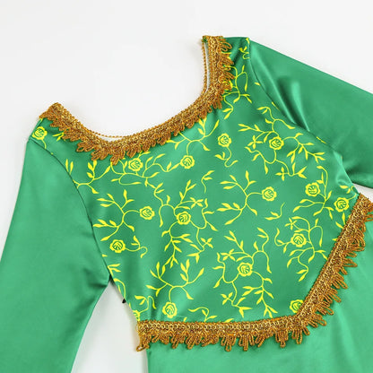 Fiona Dress Halloween Shrek Cosplay Fantasy Dress Up Green Princess Costume Children Elegant Gown Kids Long Sleeve Print Frocks