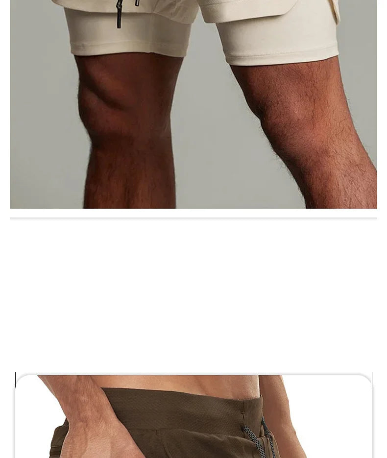 Men's 2 in 1 Double-deck Gym Shorts Quick Dry Summer Running Workout Shorts Zipper Pockets Slim Fit Fitness Training Short Pants