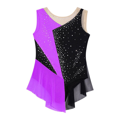 Kids Girls Sparkly Rhinestone Ballet Jersey Leotard Dress Toddler Gymnastics Artistic Figure Skating Dance Leotards Costume