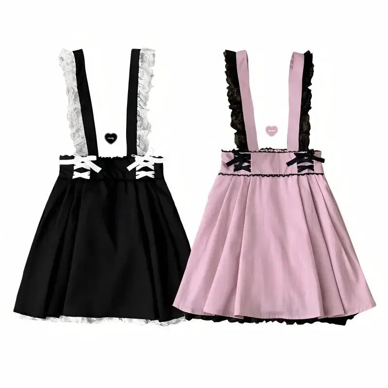 Japanese Gothic Y2k Lolita Skirt Women Elegant Sweet Lace Ruffles Ribbon Bandage Mini Skirts Girls Sexy Cute Punk Party Skirt