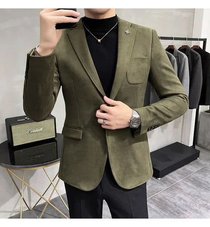 Plus Size 4XL-M Autumn Deerskin Velvet Jackets Blazer 6 Color Men Business Slim Blazers Hommes Casual Wedding Tuxedo Suit Coat