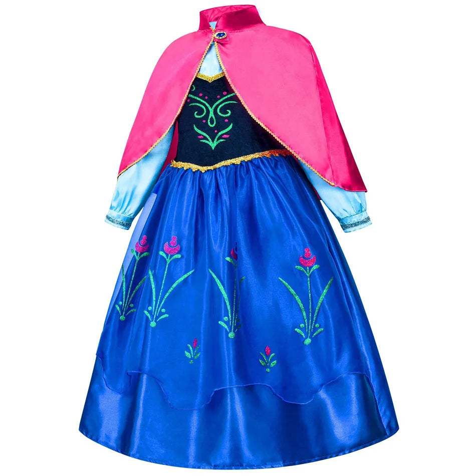 Frozen Anna Princess Girl Dress Halloween Cosplay 2026 Party Costume Snow Queen Princess Clothes Children Outfit 2-10 Y