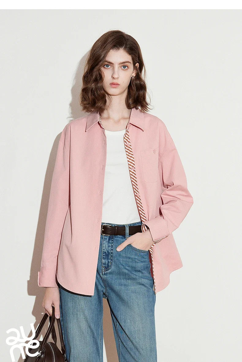 Women Striped shirt, spring 2025 new cavalry diagonal collar spliced pure cotton shirt