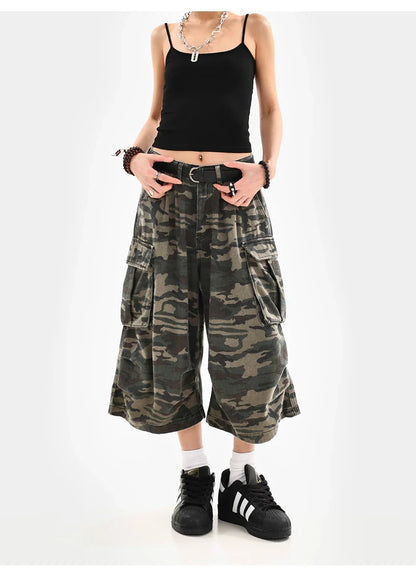 Summer Women Tomboy Camouflage Japanese Abi Jorts Jean Y2K 2000s Aesthetic Capri Pants Harajuku Denim High Street Goblin Core