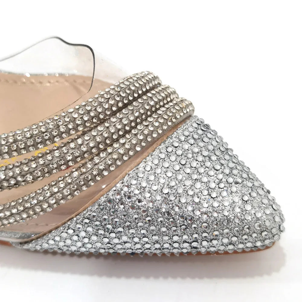 Italian Pointed Toe Wedding Shoes Gold Color Summer Sandal for Women 2023 High Heels Rhinestone Shoe and Bag Set