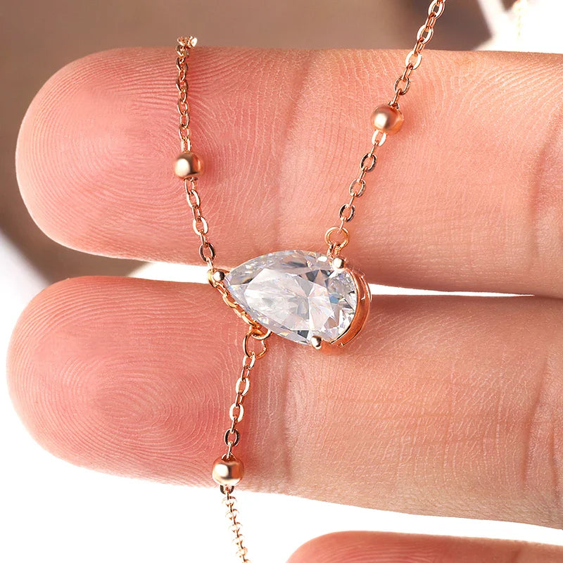 1CT 3CT Water Drop Moissanite Necklace Women's Pendant Adjustable Chain Lab Diamond Pure 925 Silver Jewelry Girls Gift