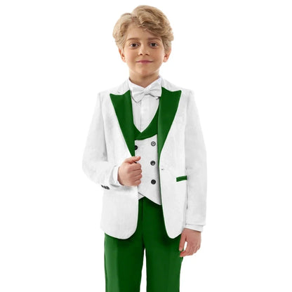 Jacquard High Quality Boys Formal Suit Set 4 Pieces Christmas Party Wear Peak Lapel Kids Slim Fit Suits Wedding Guest Clothes