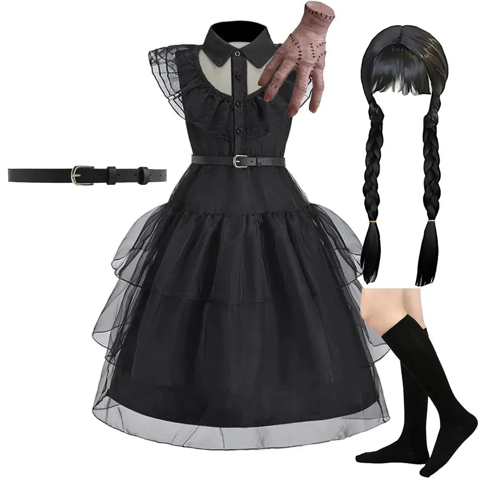 Girl Costume Kids Cosplay Black Witch Princess Dress Children Pageant Dinner Dress Girl Halloween Party Dancing Clothing
