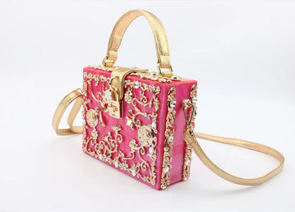 Luxury Designer Shimmer Acrylic Box Glitter Rhinestones Diamond Evening Bag Wedding Party Clutch Purse Shoulder Messenger Bag