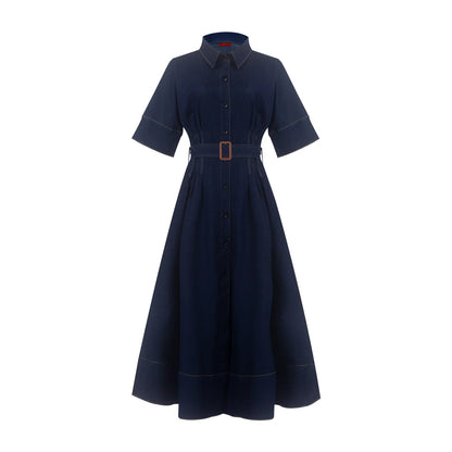 2025 Spring New Series Denim MIDI Dress With Lapel Fashion Slim Elegant Women's Dresses Female Party Dress