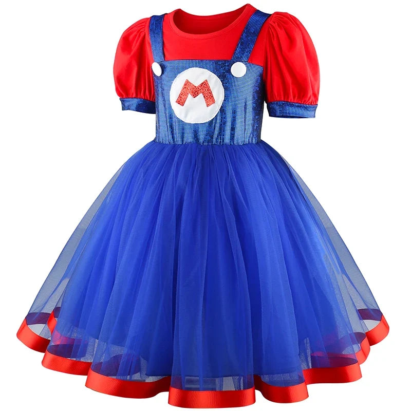 Super Bros Stage performance movie cosplay girls puff Sleeve Top+Dress Girl Halloween Birthday Party Cosplay
