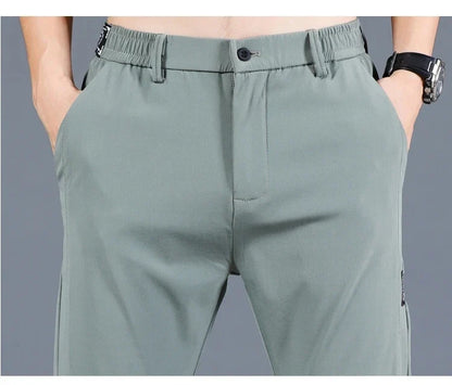 2026 Summer New Thin Ice Silk Stretch Men's Pants Casual Elastic Waist Smooth Trouser Pants Male Brand Clothing 5 Colour