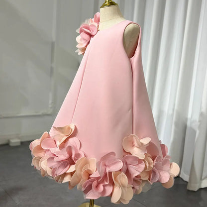 J073 Elegant White Dubai Girl Dress Pink Eid al-Fitr Baby Children Clothes for Wedding Birthday Holiday Party 2025
