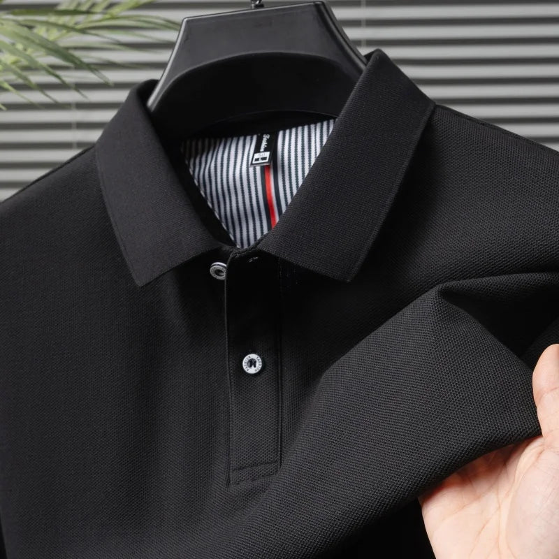 100% pure cotton short sleeved men's polo shirt summer boutique fashion high-quality top solid color collar back striped T-shirt
