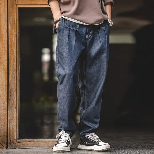 Retro Denim Wash Baggy Men's Jeans Wide Leg Tapered Pants Fashion Casual Streetwear Jean Straight Elastic Men Trousers