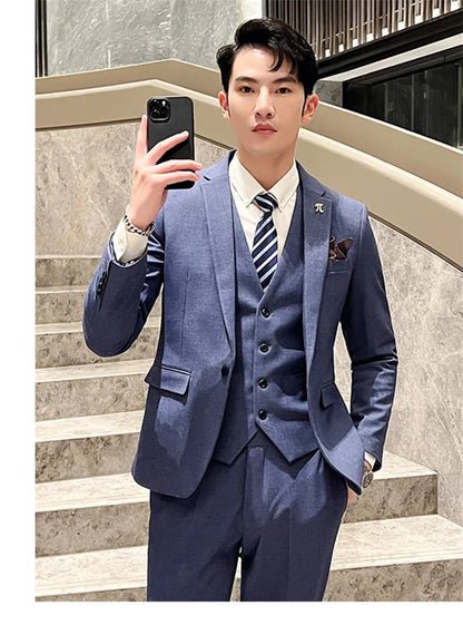 S-5XL Jacket Vest Pants Boutique Solid Color Casual Business Office Slim Mens Suit Groom Wedding Gown Blazer Waist Coat Trousers