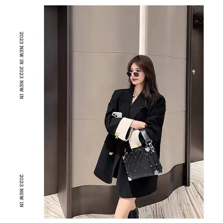 Black Casual Commuter Loose Fit Premium Suit Jacket Spring Autumn New Style Korean Version Fashionable Polyester Fiber Full Slee