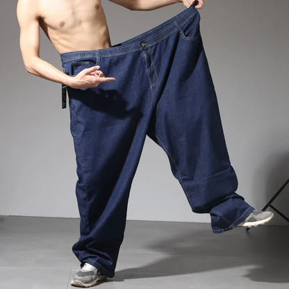 200KG Extra Large Jeans Men Blue 8XL 7XL 6XL 5XL Plus Size Denim Big Straight Elastic Trousers Black Stretched High Waist Pants