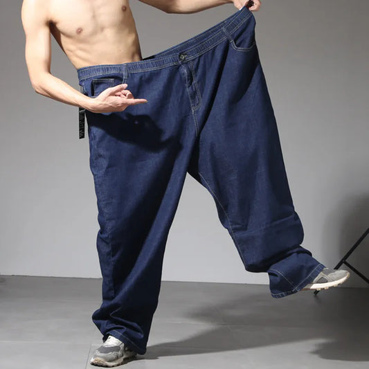200KG Extra Large Jeans Men Blue 8XL 7XL 6XL 5XL Plus Size Denim Big Straight Elastic Trousers Black Stretched High Waist Pants