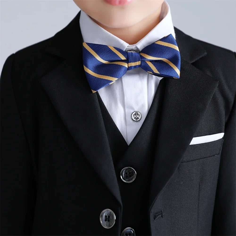 Four Pieces Black Suit Set for Boys, Single-Breasted Suit Jacket Pants Vet Bowtie Communion Back to School Party Suits Tuxedo