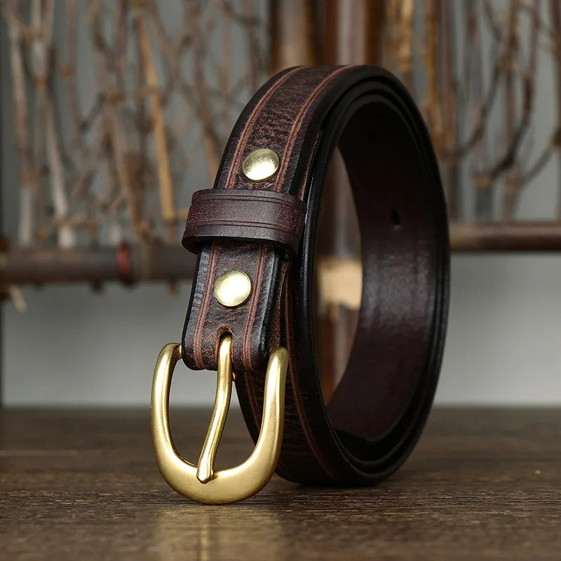 2.4CM Thick Cowhide Copper Buckle Ladies Genuine Leather Casual Jeans Belts for Women Luxury Designer Korean Fashion Thin Belt