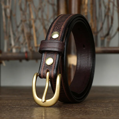2.4CM Thick Cowhide Copper Buckle Ladies Genuine Leather Casual Jeans Belts for Women Luxury Designer Korean Fashion Thin Belt