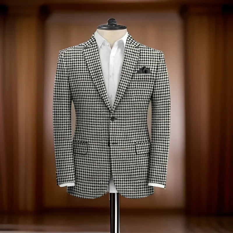 Plaid Business Suit Jacket for Men 1 Piece Notch Lapel Houndstooth Male Blazer 2024 Slim Fit American Style Wedding Suit