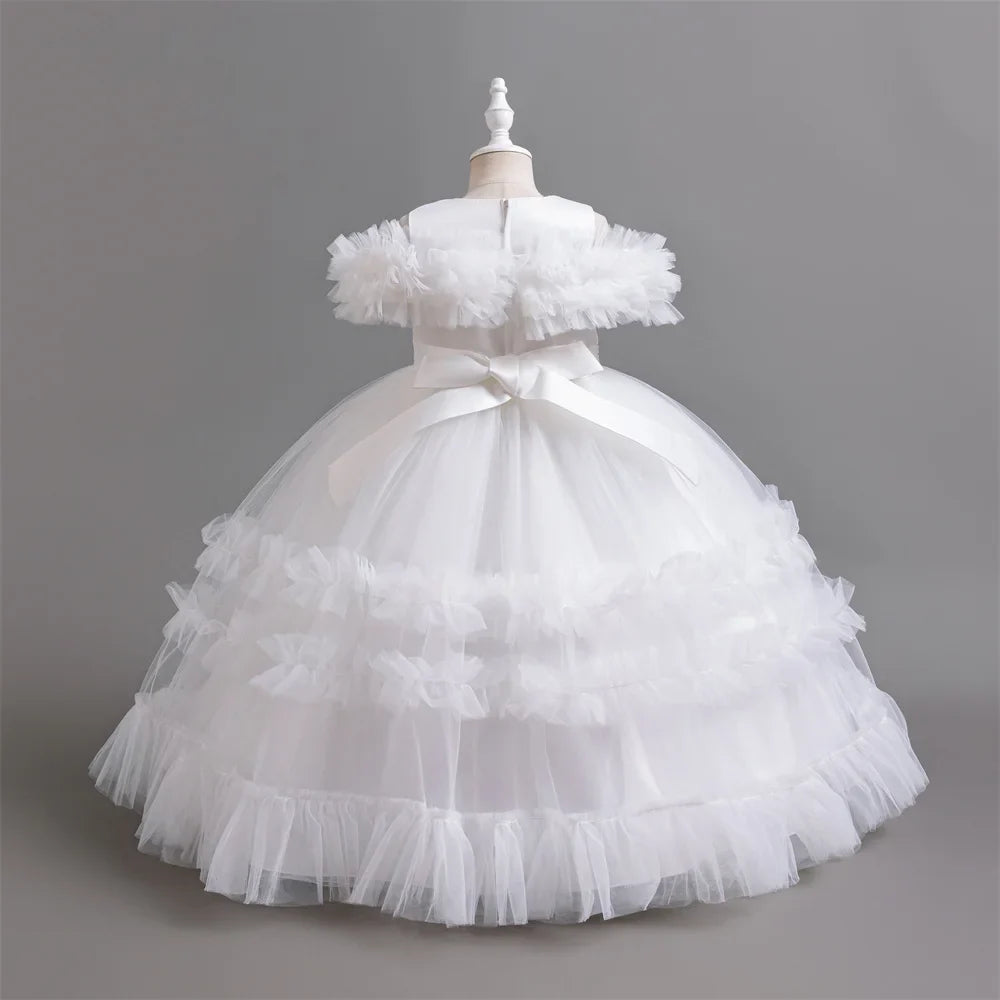 New Elegant Dress for Girls Flower Wedding Long Embroidered Panto Skirt 4-12 Years Old Piano Performance Girl Dress