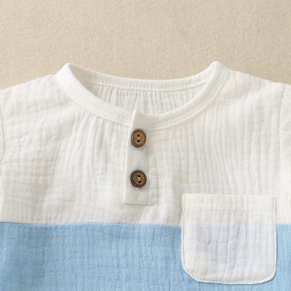 Infant Boys round Neck Color Block Short Sleeve Shorts Set Baby Boy Outfit Toddler Clothing Ensemble