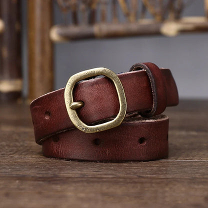 2.3CM Ladies Pure Cowhide Copper Buckle Genuine Leather Casual Jeans Thin Belt Women High Quality Retro Luxury Female Waistband
