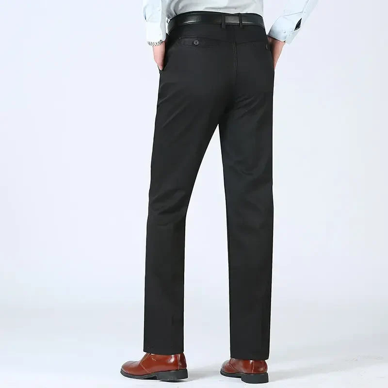 Summer Thin Pants 100% Cotton Men's Autumn Thick Suit Pant Slacks High Waist Straight Loose Bland Solid Business Casual Pants