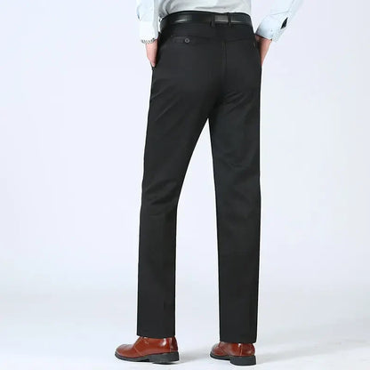 Summer Thin Pants 100% Cotton Men's Autumn Thick Suit Pant Slacks High Waist Straight Loose Bland Solid Business Casual Pants