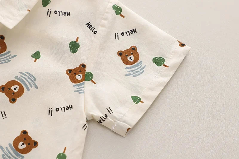 Summer Baby Boys Clothes Suit Children Casual Cartoon Bear Tie Shirt Shorts 2Pcs/Sets Kids Outfits Toddler Costume Clothing 1-5y