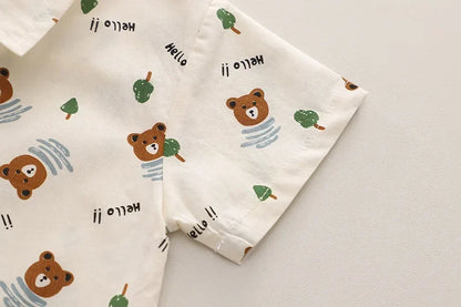 Summer Baby Boys Clothes Suit Children Casual Cartoon Bear Tie Shirt Shorts 2Pcs/Sets Kids Outfits Toddler Costume Clothing 1-5y