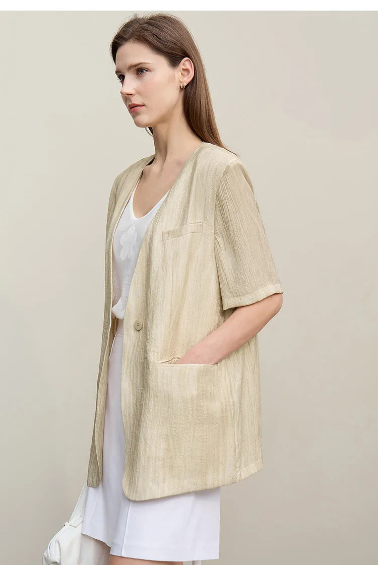 Women's Jacket 2026 Summer New Loose Casual V-neck Single Button Blazer Separate Versatile Wide-leg Women Trousers 12621092